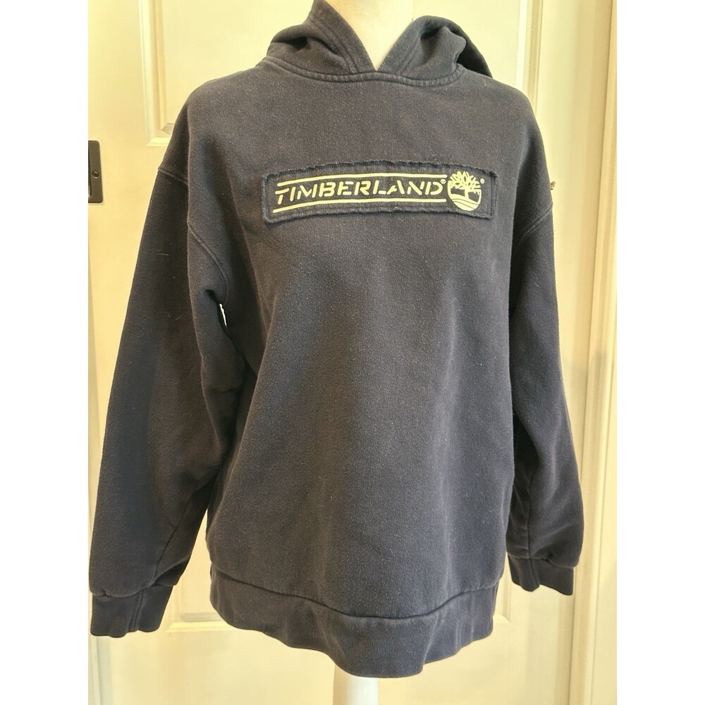 VTG Y2K Timberland Green Label Heavyweight Box Logo Hoodie Navy Blue Large
